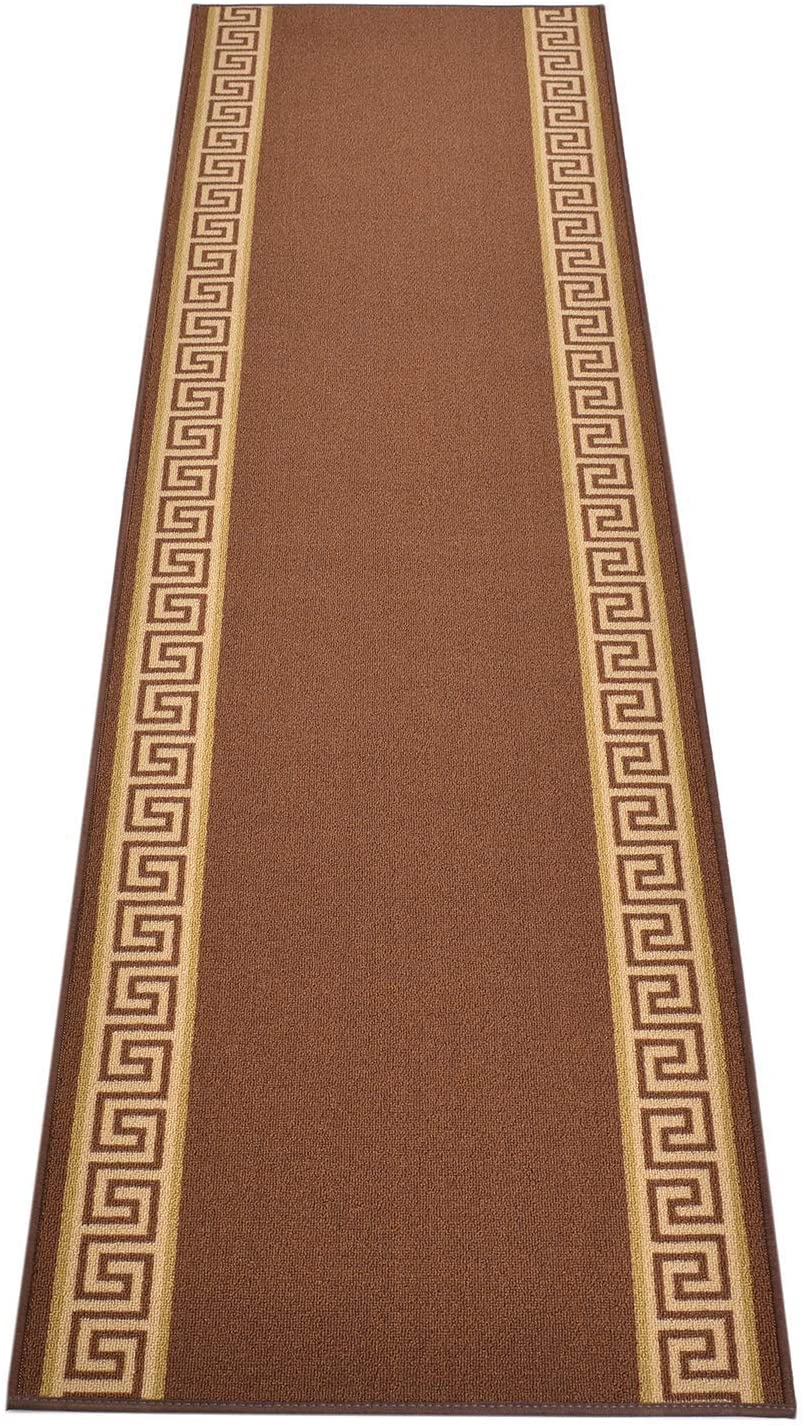 26 Inch Wide X Your Choice of Length Custom Size Hallway Runner Rug 26 Inch X 10 feet Slip Resistant Meander Brown 